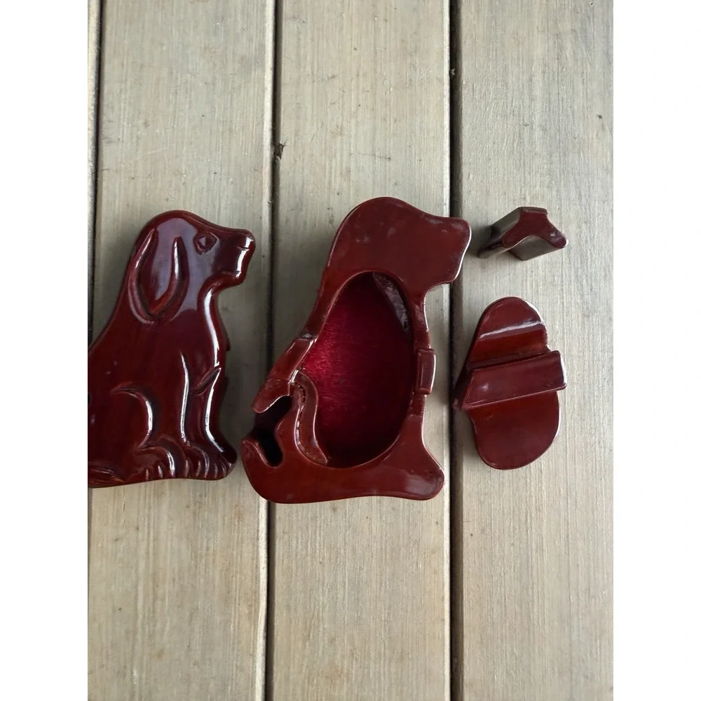Glossy Lacquer Wooden Dog Secret Puzzle Box Hand Carved Trinket Case